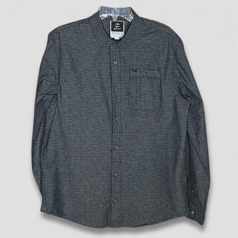 Split Pinstriped Cotton Shirt Black Gray Men's Large